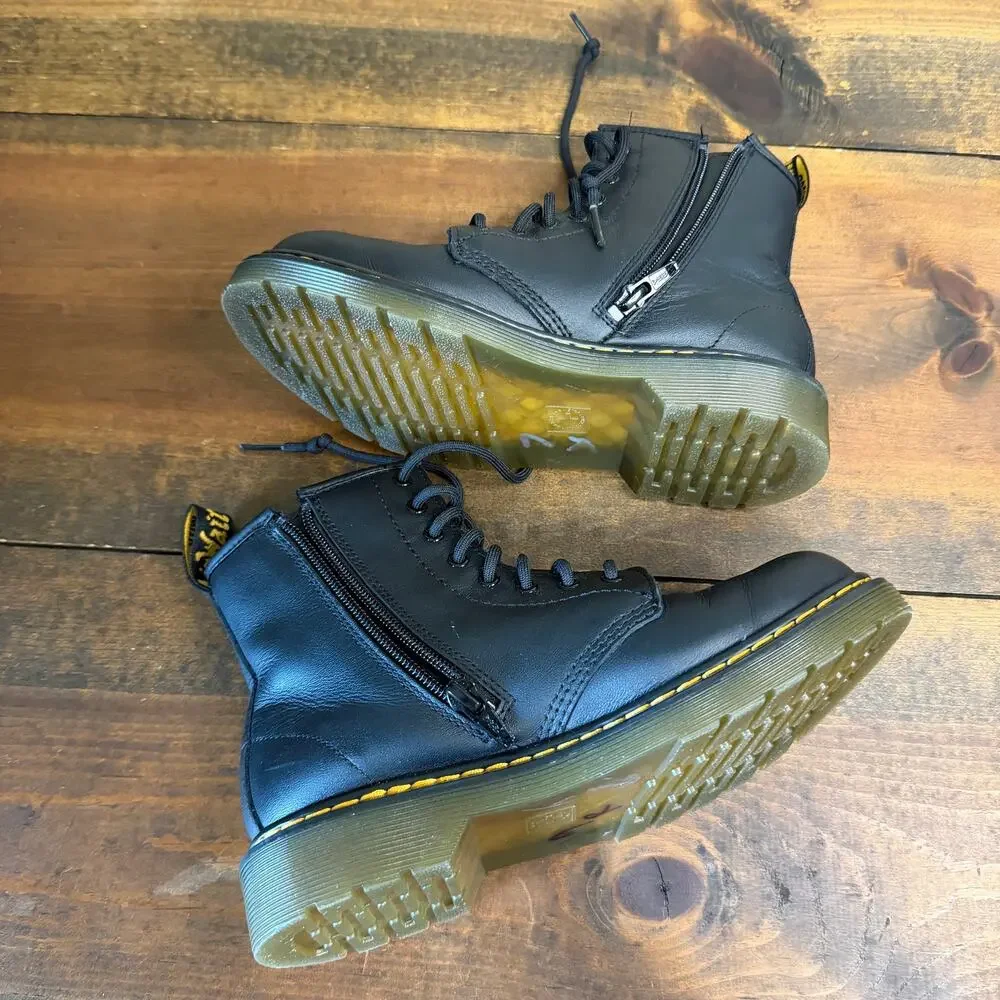 Dr. Martens Junior 1460 Softy T Leather Lace Up Boots Black Smooth Size US 3Y